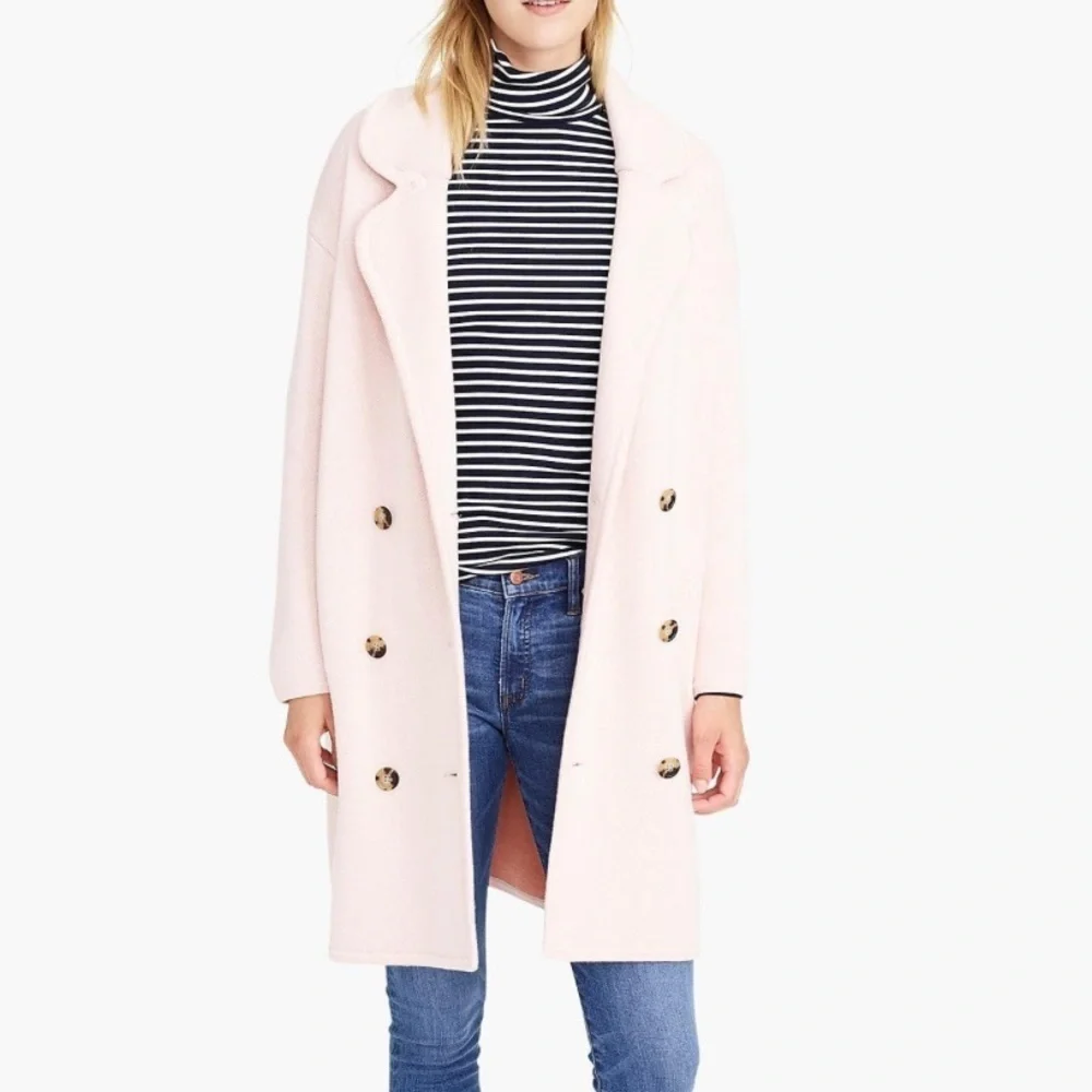 Collection J. Crew Pink Knit Longline Wool Blend Double Breasted Coat Jacket S